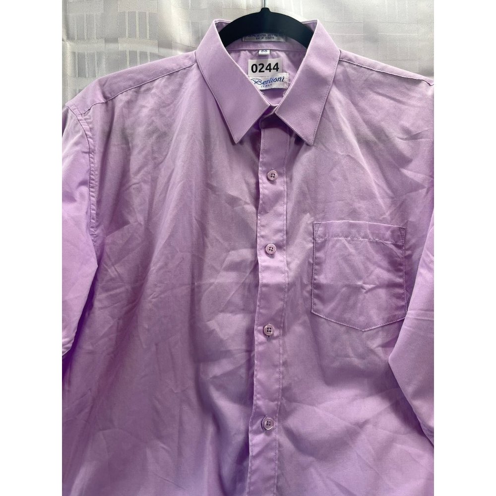 BERLIONI, MEN DRESS SHIRT, long sleeve, COLOR PURPLE, PINK, SIZE 20 - Picture 8 of 11